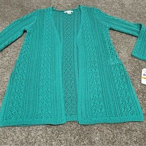 Skye’s The Limit Women's Teal Open Front Crochet Cardigan